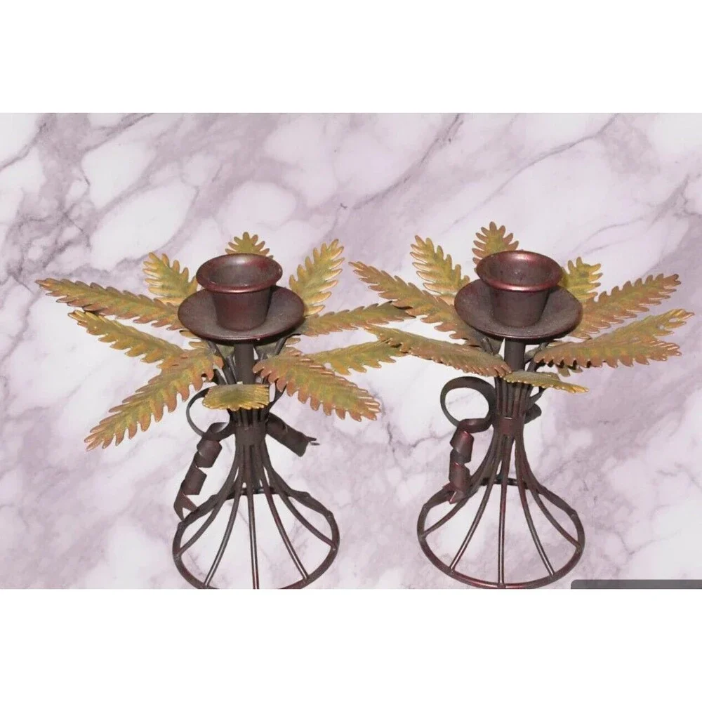 Russ Berrie Autumn Wheat Set Of 2 Candle Holders Vintage